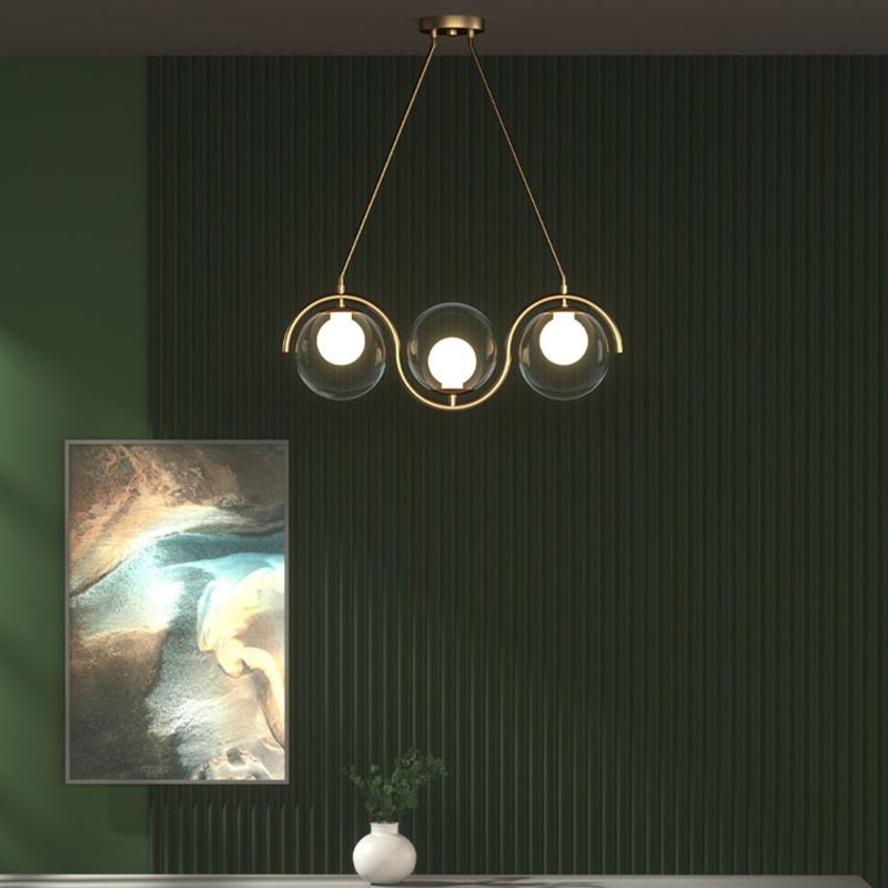Luce a ciondolo isola d'oro in ferro battuto in stile moderno in vetro di lusso Light Linear Light per sala da pranzo