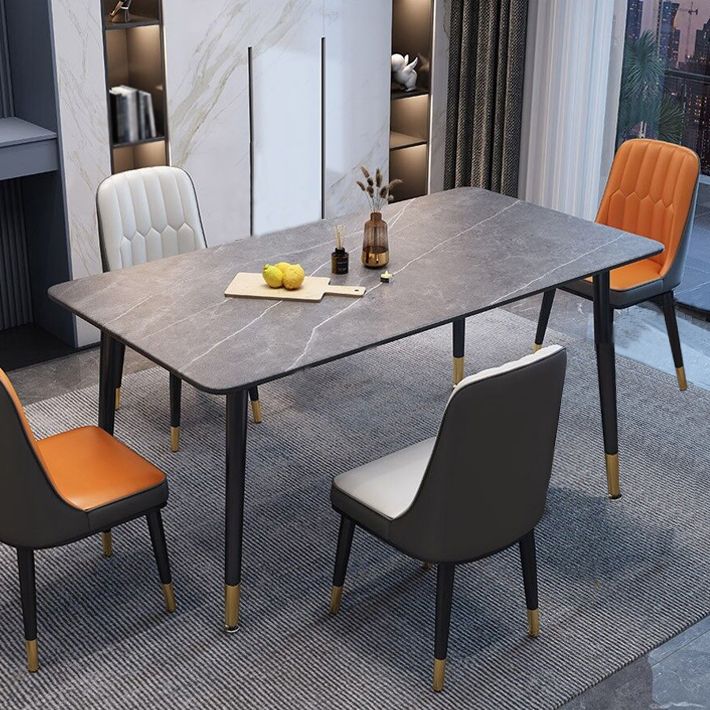 Contemporary Home Sintered Stone Scratch Resistant Dining Table Rectangle Table with 4 Legs Base