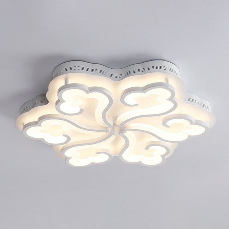 White Auspicious Cloud LED Semi Flush Modern Acrylic Flush Ceiling Light Fixture for Living Room