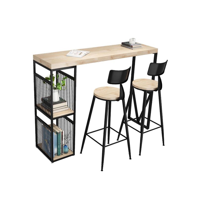 Double Pedestal Bar Pub Table Set 3 Pcs Solid Wood and Iron Bar Table and Stools