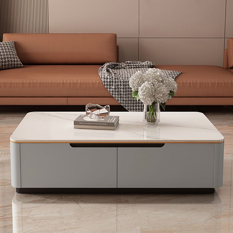 Glam Stone Coffee Table Slate Rectangular Square Cocktail Table in White