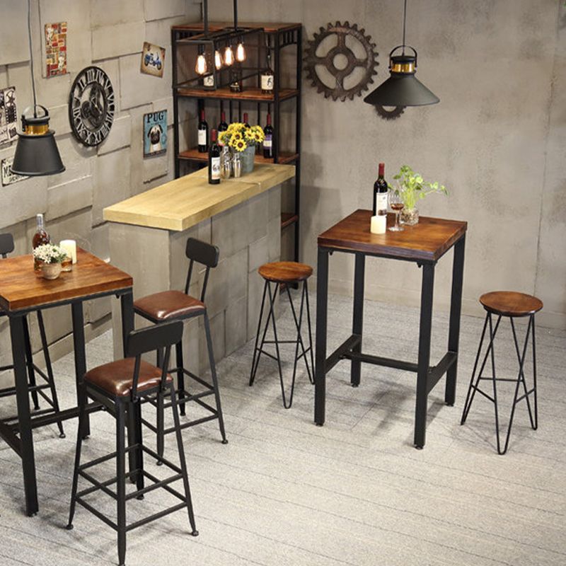 Brown Solid Wood Bar Table Industrial Dining Table for Kitchen Living Room