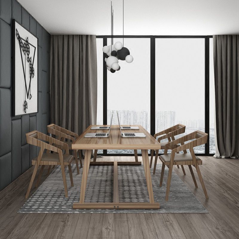 Table de salle à manger avec plateau en bois de pin, table de luxe traditionnelle avec base à tréteaux