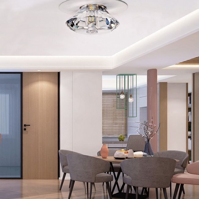 Moderne, schlichte Kristall-Deckenleuchte, rautenförmige Mini-Unterputzleuchte mit Metallbaldachin für Flur, Gang