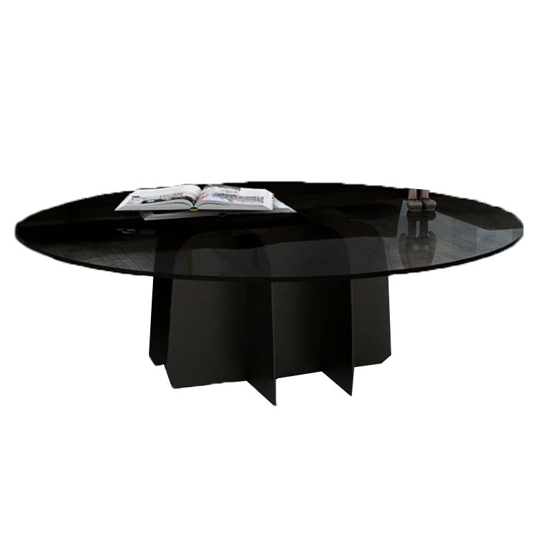 Modern Style Round Glass Table with Metal Base Pedestal Base Coffee Table