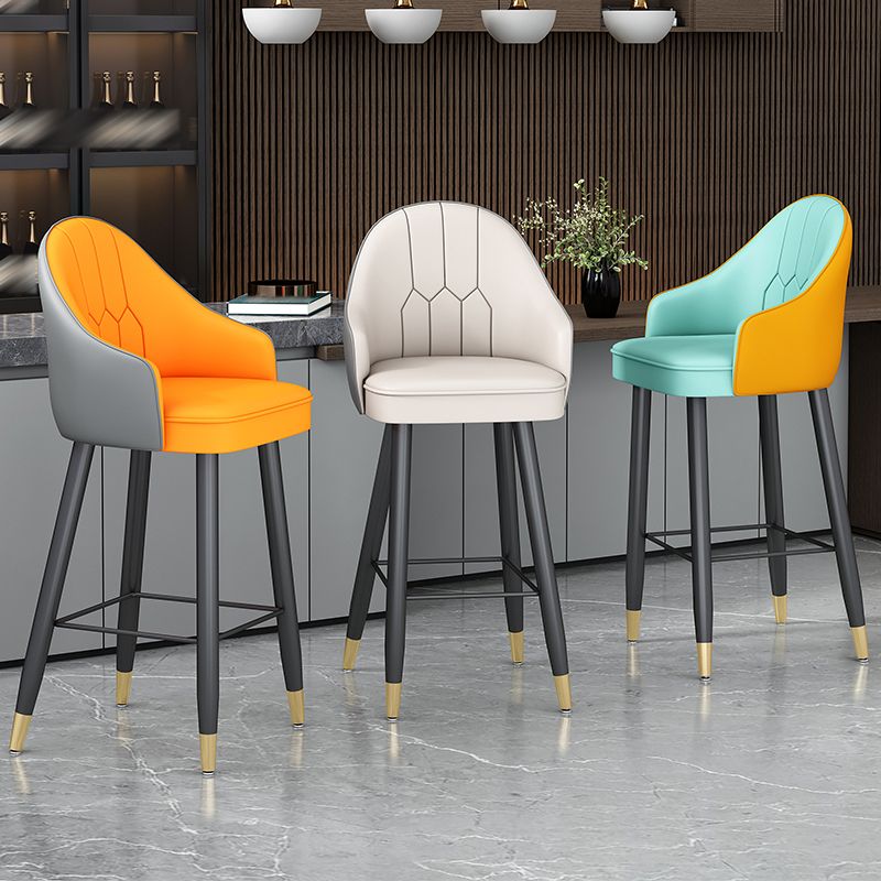 Modern Bucket Seat Bar Stools Faux Leather Low Back Barstool