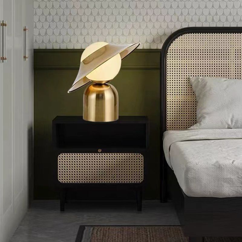 Hat Night Table Lamps Modern 1-Light Nightstand Lights with White Glass Shade for Bedroom