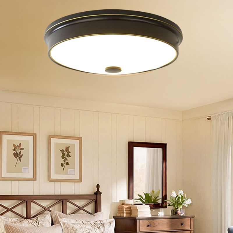 Plafonnier LED de luxe traditionnel en fer forgé, montage encastré circulaire avec abat-jour en verre