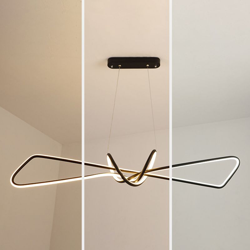 Aluminium Linear LED Pendant Light in Modern Singular Style Silica Gel Ceiling Light for Dining Room