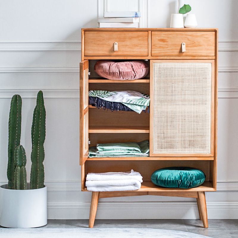 Contemporary Cabinet Rectangle Pine 2 Doors Pendant Pulls Accent Cabinet