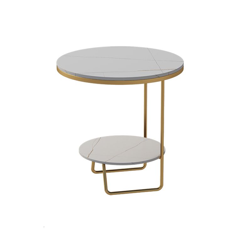 Round Glass & Stone Top Sofa Side Accent Table Frame Shelf Included End Table - Dia 19.69"