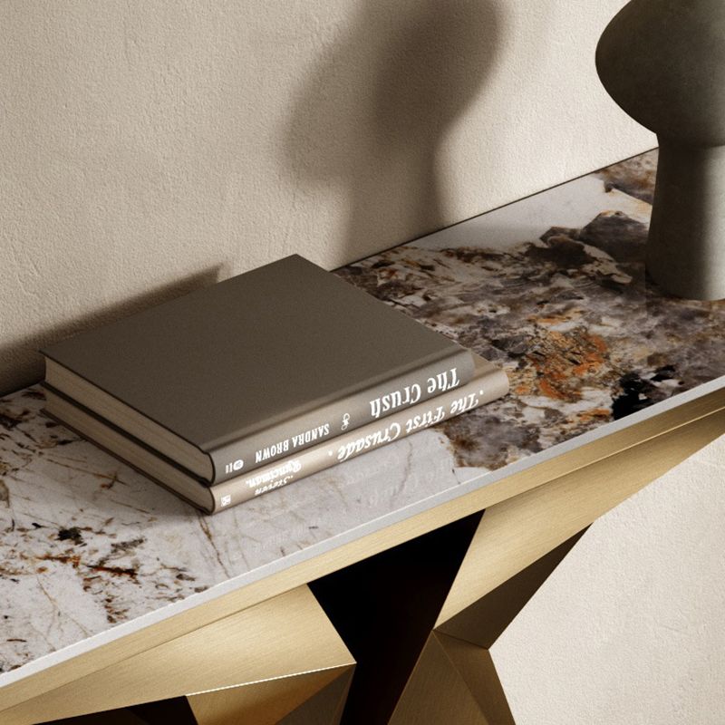 Glam Rectangle Console Table Stone Console Sofa Table for Hall