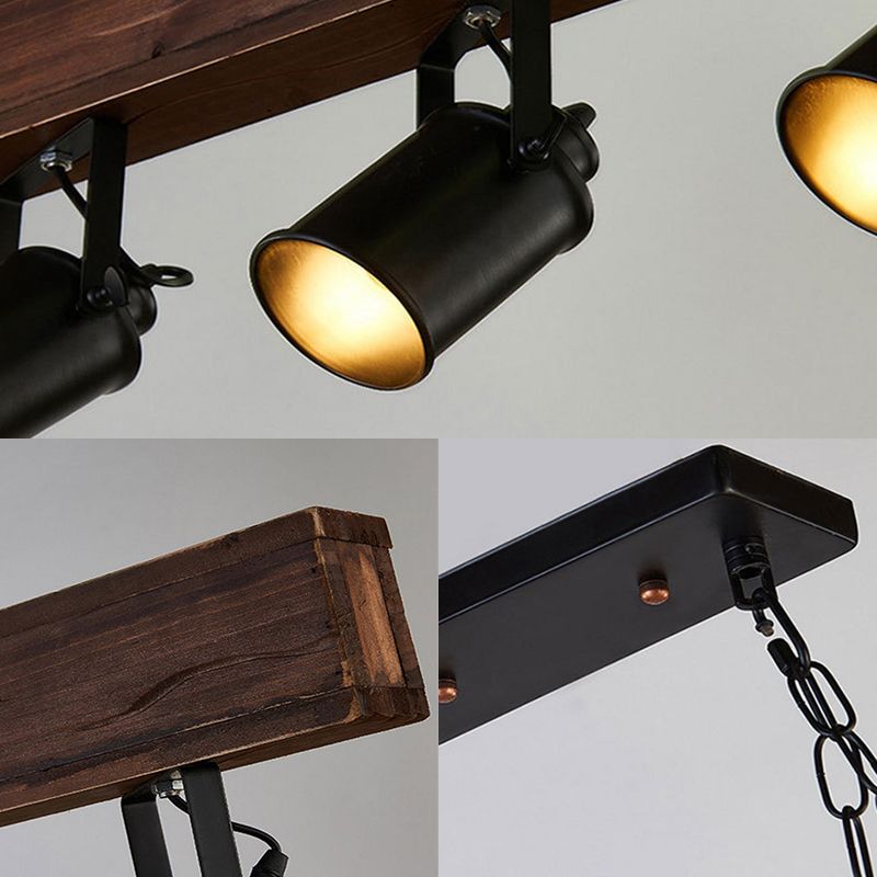 Black Cylinder Island Light Fixture Industrial Metal 5 Lights Kitchen Hanging Lamp