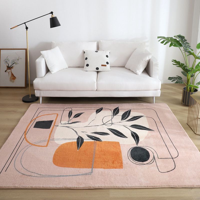 Pink Nordic Rug Polyester Irregular Color Block Rug Washable Rug for Living Room
