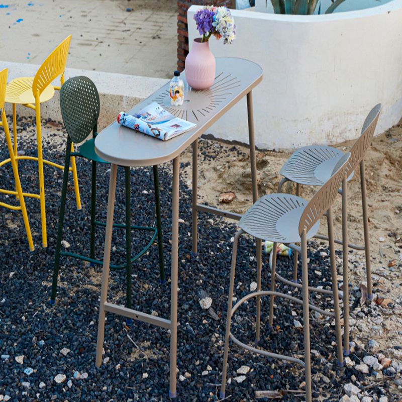 Modern Oval Pub Table Metal Bar Height Table with Footrest for Outdoor