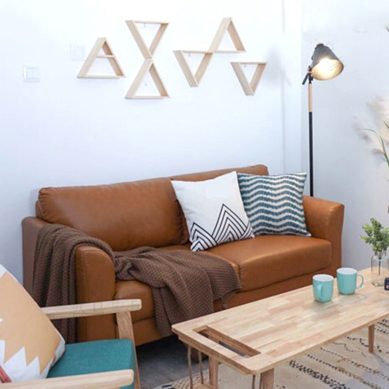 Modern 4 Wood Legs Standard Sofa Faux Leather Flared Arm Sofa