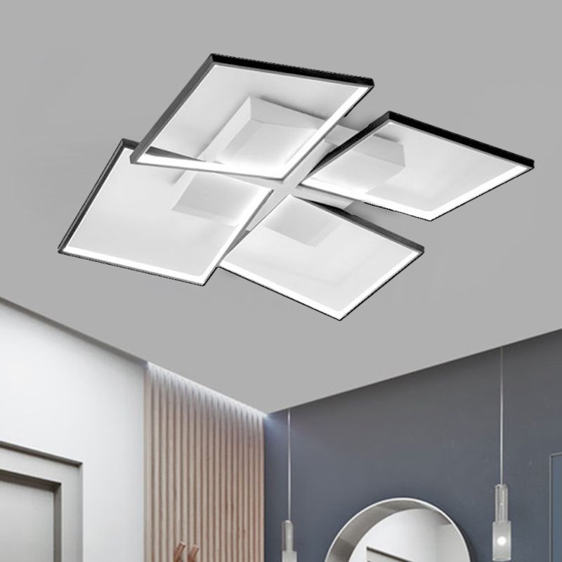 Rectangular Panel Semi Mount Lighting Minimalism Clear Glass Living Room LED Close to Ceiling Lamp in Warm/White/3 Color Light, 35.5"/26.5" Long