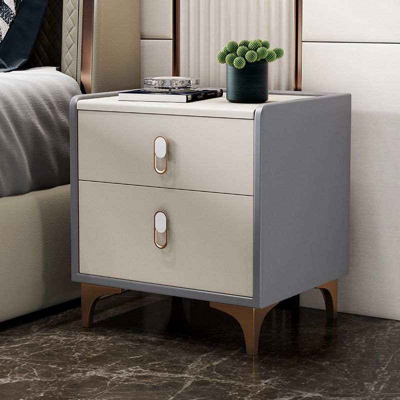 Modern Drawer Storage Night Table Faux Leather Nightstand with Legs