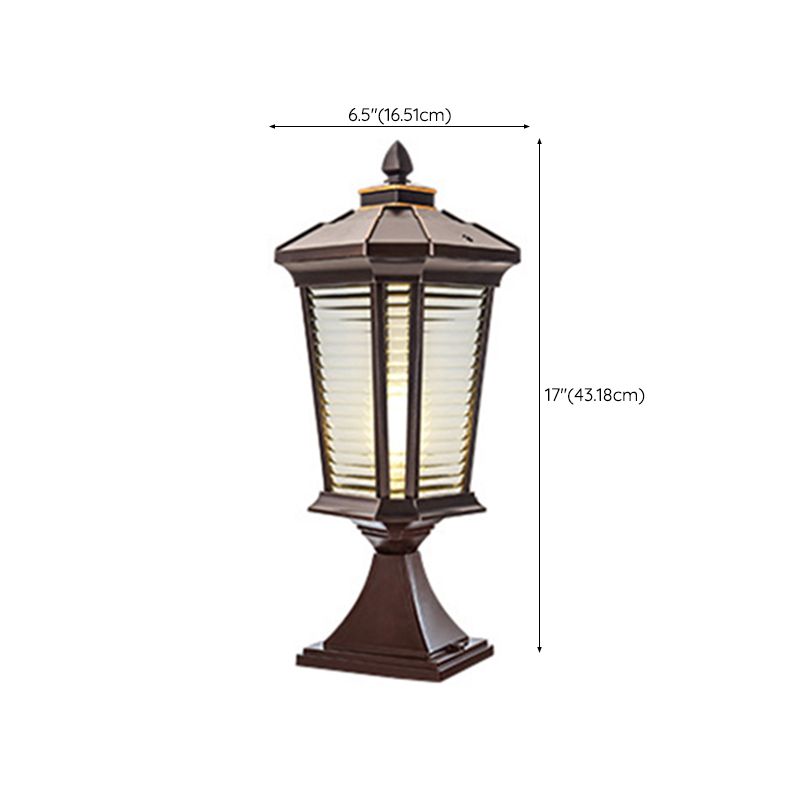 Metal Contemporary Pillar Lamp Pavilion Shape Outdoor Waterproof Light with Glass Shade