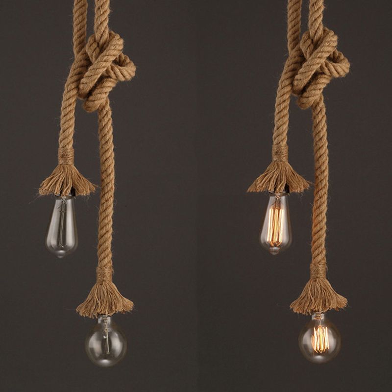 DIY Adjustable Hemp Rope Hanging Light Retro Industrial Single Bare Bulb Lighting Fixture for Bar Counter Farmhouse