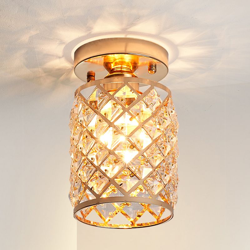 Crystal Pineapple Mini Semi Flush Ceiling Light Minimalist 1 Bulb Corridor Ceiling Lighting in Gold