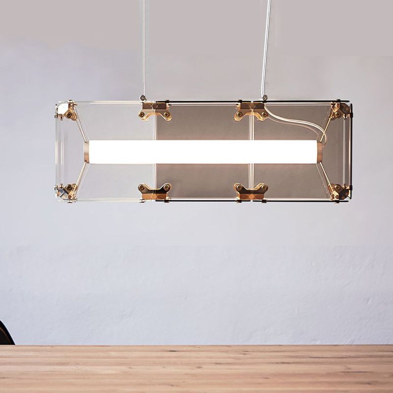 1-Light Island Lighting Ideas Modern Style Rectangular Shape Glass Hanging Light Fixtures