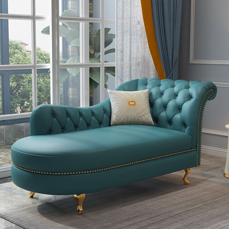Traditional Style Rolled Arms Chaise Living Room Faux Leather Chaise
