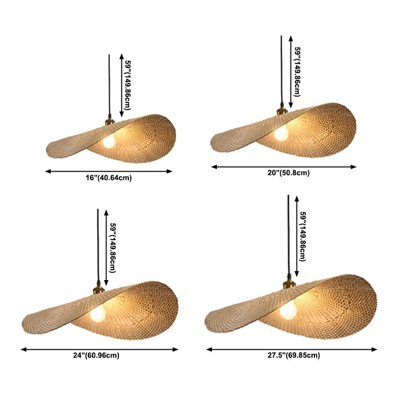 1-Light Beige Bamboo Suspended Lighting Fixture Chinese Pendant Light Kit