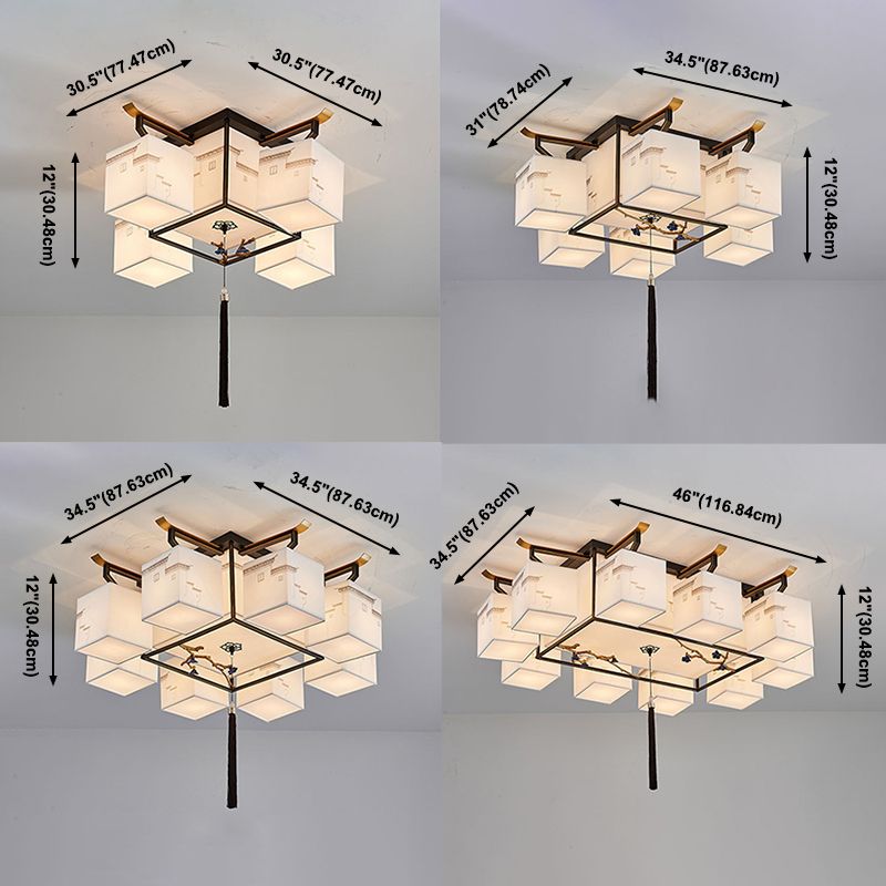 4 Taille Optionnel Fixtures légères Asia Style Fabric Flush Light for Living Room Dinning Room