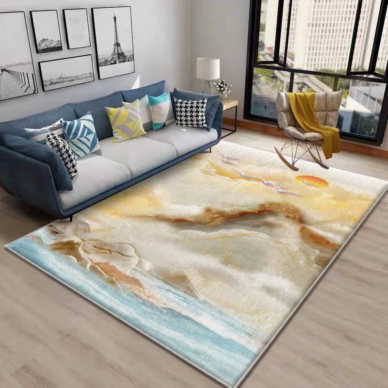 Color Block Rug Nordic Rug Polyester Stain Resistant Anti-Slip Rug for Room