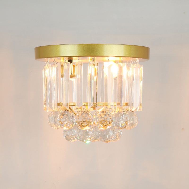 Metal Geometrical Semi Flush Traditional 1 Light Corridor Crystal Ceiling Mounted Fixture in Brass