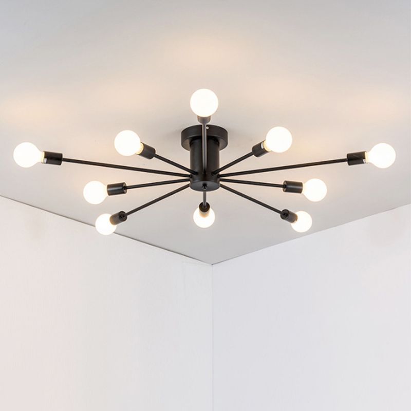 Minimal Sputnik Ceiling Mounted Light Metal Living Room Semi Flush Mount Chandelier