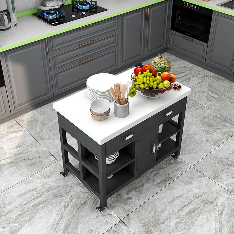 Modern Style Rolling Kitchen Cart Marble Rectangular Kitchen Island Cart with Drawer