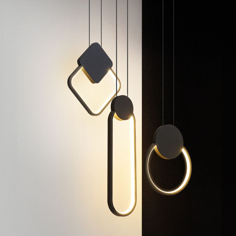 Luz de techo colgante de anillo Ligera colgante moderna Candelera de orbe de metal en acabado negro