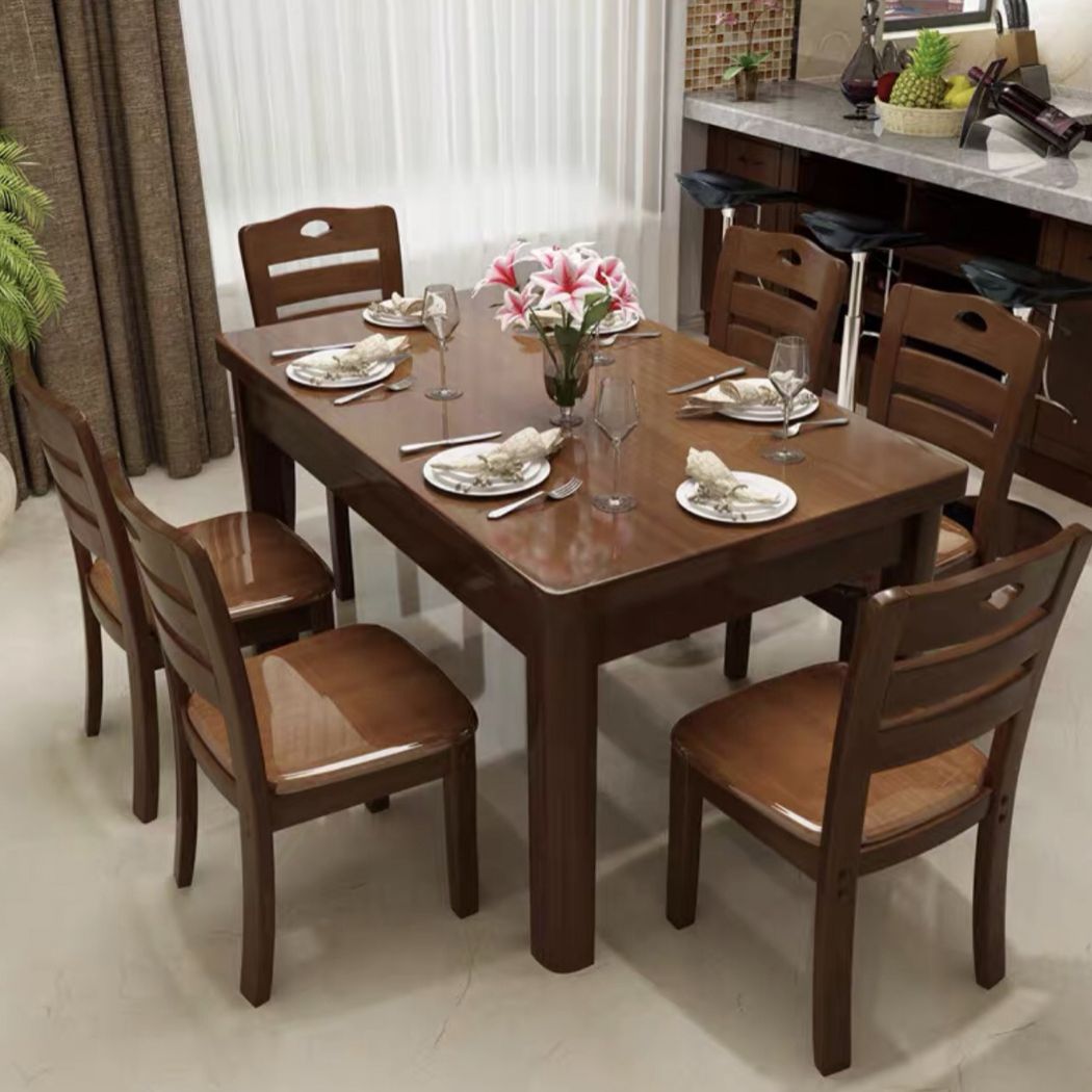 Standard Solid Wood Top Dining Set with 4 Dark Brown Wood Legs for Dining Furniture