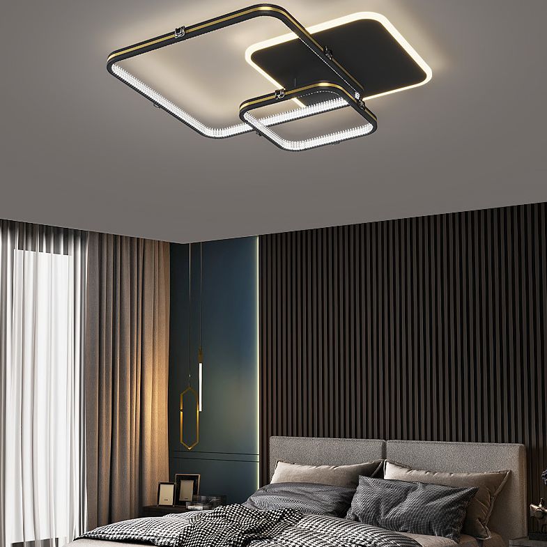 Quadrierte Deckenleuchte Moderne Stil Acryl LED-Schlafzimmer Deckenbündige Halterung in Schwarz