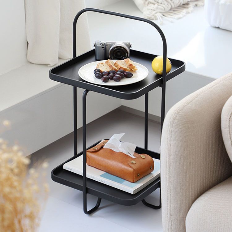 Square End Side Table X-base End Table with Shelves and Tray Top