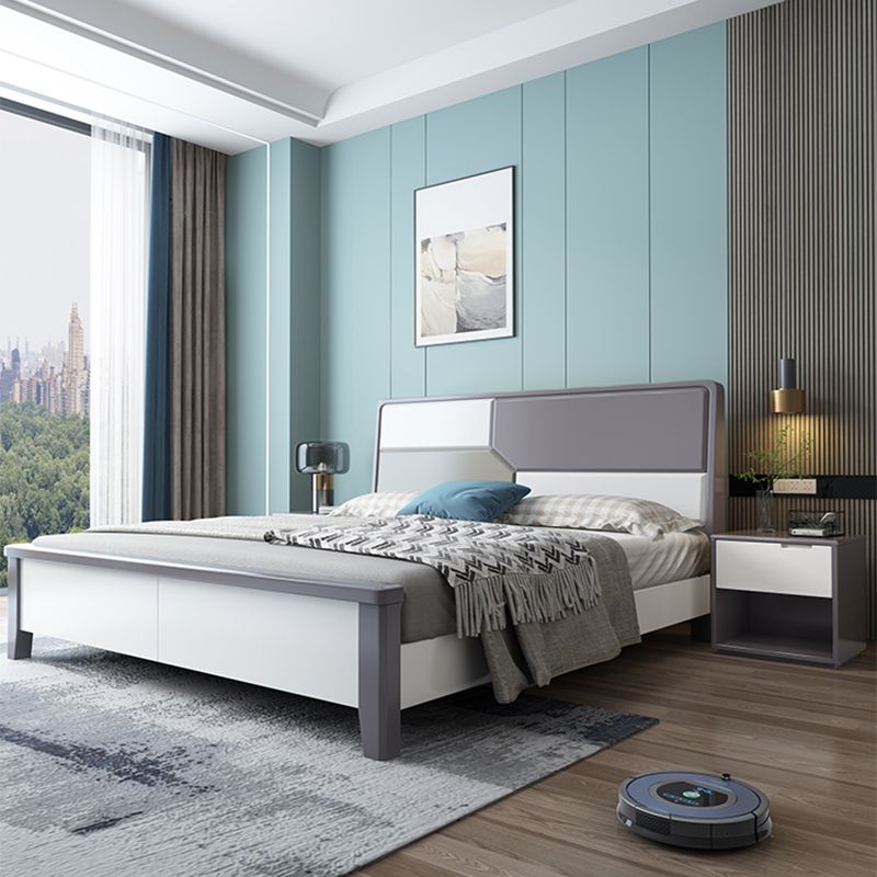 43.3" Tall Solid Wood Panel Bed Contemporary Bed Frame with Headboard