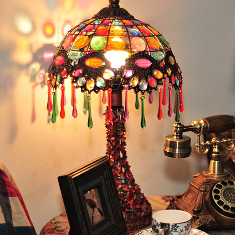 Handgeweven geschulpte nachtkastje lamp Boheemse acryl 1-licht koperen nachtstandlicht licht met druppel franje