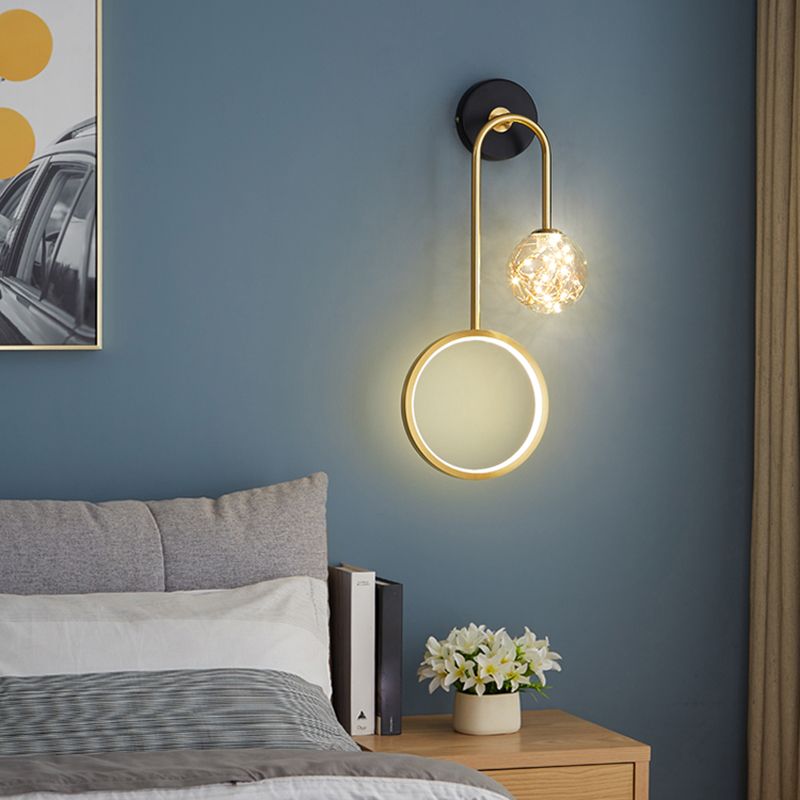 Metal Ultra-thin Wall Light Glass Globe Shade LED Wall Hanging Lamp with Metal Backplate