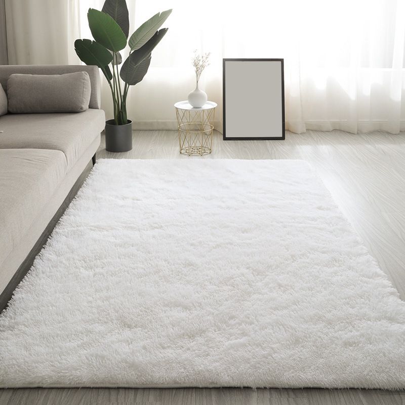 Solid Color Plush Rug Polyester Indoor Rug Non-slip Carpet for Living Room and Bedroom