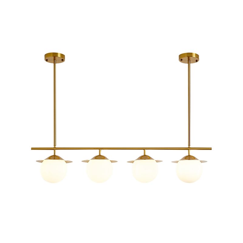 Contemporáneo de iluminación de la isla redonda de vidrio ópalo 4 bombillas Luz de luz en oro