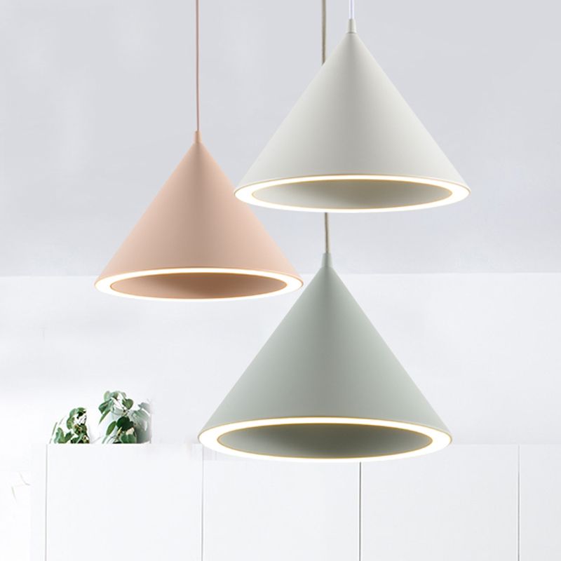 Cone Shape Hanging Light Modern Macaron Style Metal 1 Light Hanging Lamp for Living Room