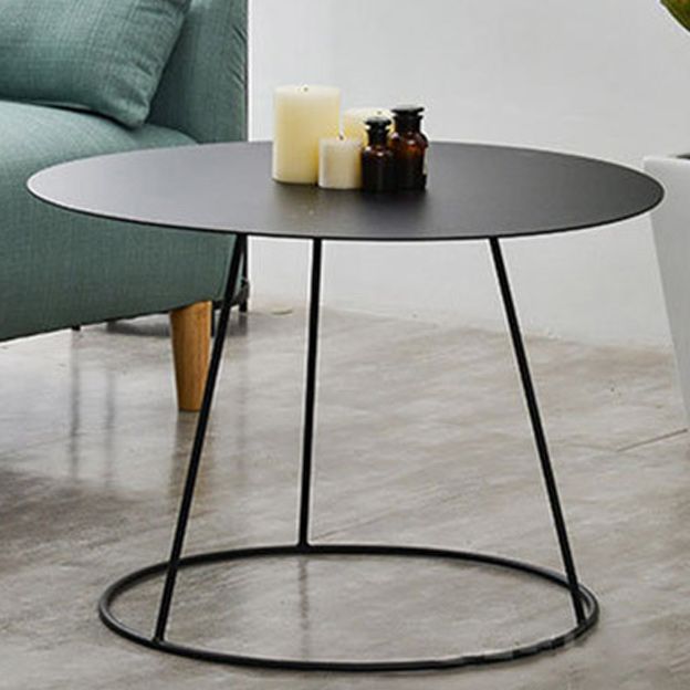Mid-Century Modern Iron Coffee Table Set Black Finish Round Cocktail Table