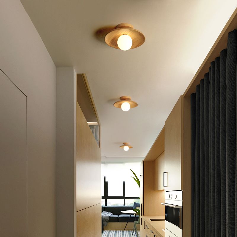 Plafoniera contemporanea da incasso circolare in legno a 1 luce LED
