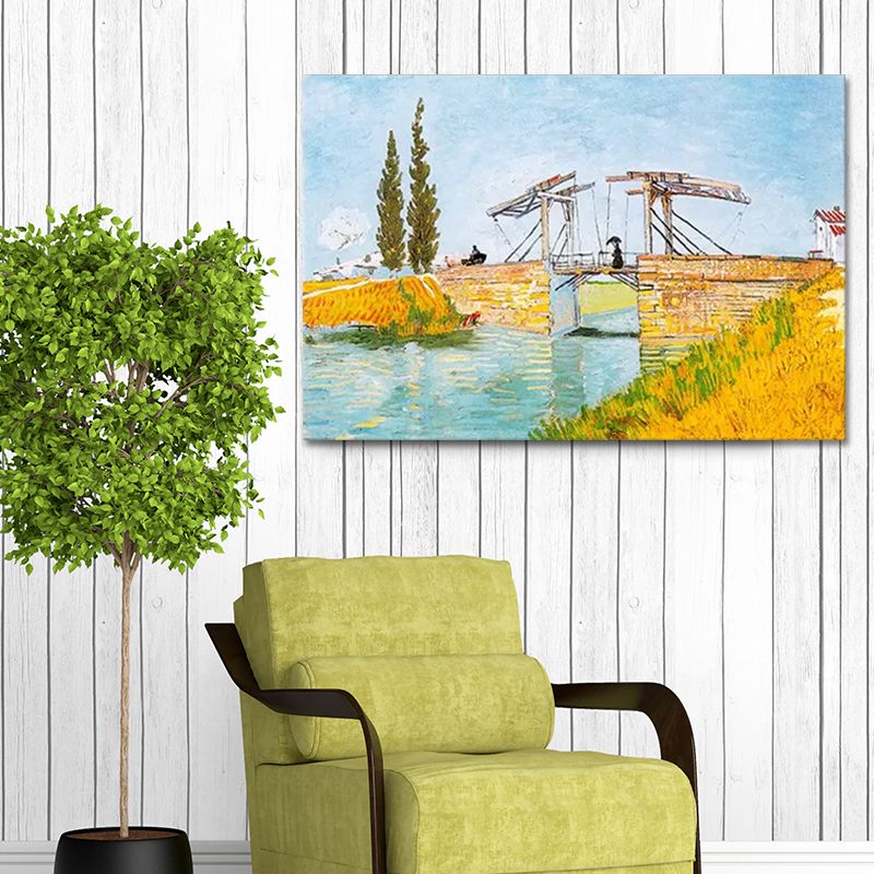 Yellow River Landscape Wall Art Van Gogh the Langlois Bridge Farmhouse Textured Painting