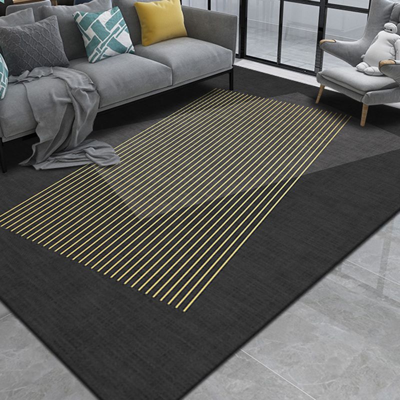 Black Modern Area Rug Line Pattern Polyester Area Carpet Stain Resistant Rug for Home Decor