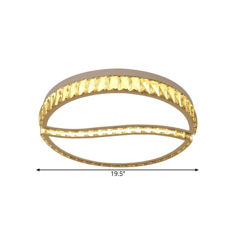 Circular Ceiling Mounted Fixture Contemporary Crystal Rectangle Drawing Room Flushmount in Chrome, Warm/White Light