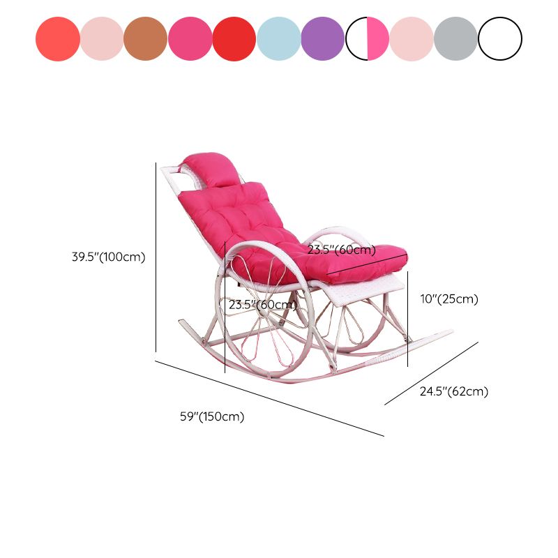 Rattan Rocking Accent Chair Modern Woven Rope Rocking Chair with Tufted Cushions