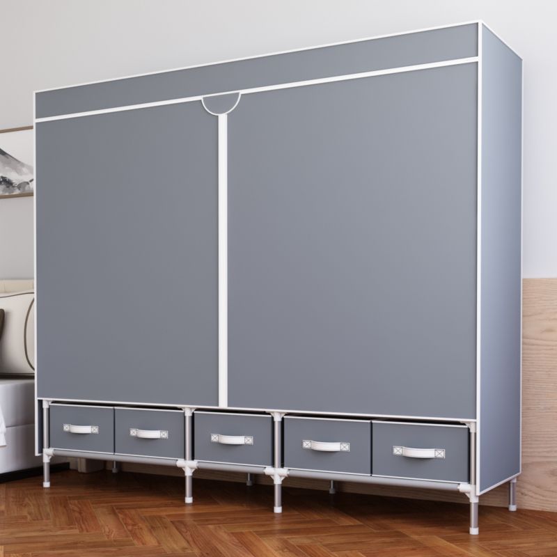 Modern Bedroom Wardrobe Armoire Steel Frame Wardrobe with Drawers
